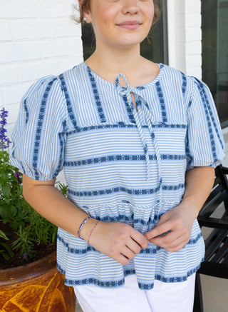 Dockside Stripe Blouse-Blue