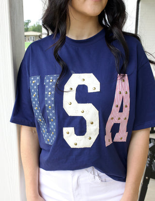 Navy Studded USA Tee