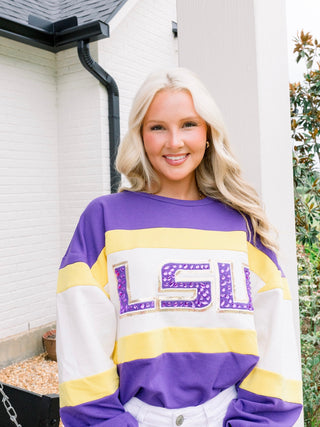 Millie LSU Wide Stripe Long Sleeve