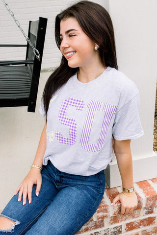 LSU Tigers Quilted Tee- Ash Grey