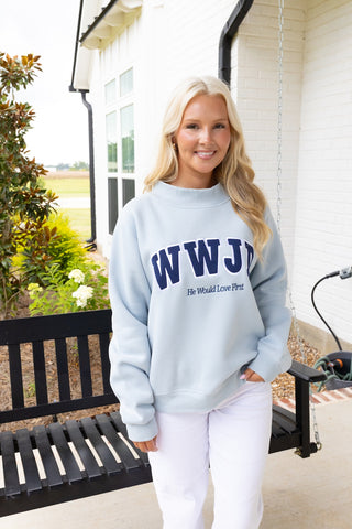WWJD- Mock Neck Blue