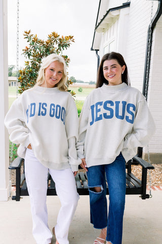 Jesus & God is Good Reversible MockNeck Sweater