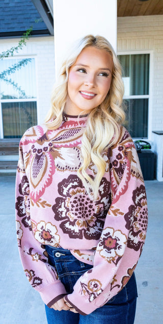 Blush Bloom Paisley Mock Neck Sweater