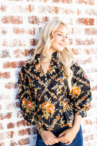 Midnight Marigold Peplum Blouse