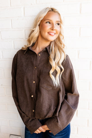 Mocha Suede Bubble Hem Top
