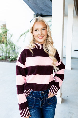 Rosé & Burgundy Stripe Sweater