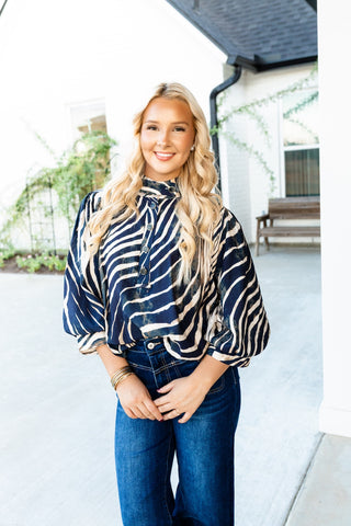 Midnight Zebra Bubble Hem Blouse