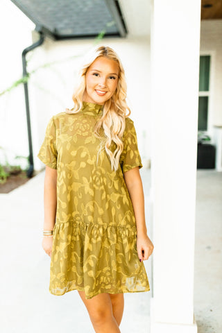 Olive Bloom Mini Dress