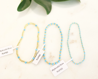 Gold Bead and Blue Stone Bracelet