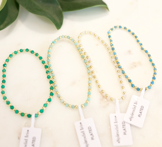 3mm Gold Bead Bracelet with Colorful Stone Accents
