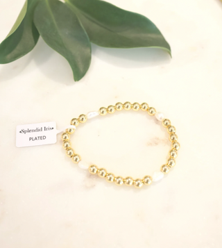 6mm Gold Beaded Bracelet with Large Pearl Accents