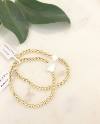 4mm Gold Beaded Bracelet with Clover Accents