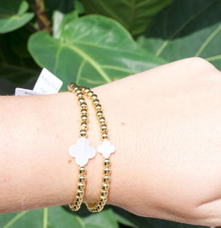 4mm Gold Beaded Bracelet with Clover Accents
