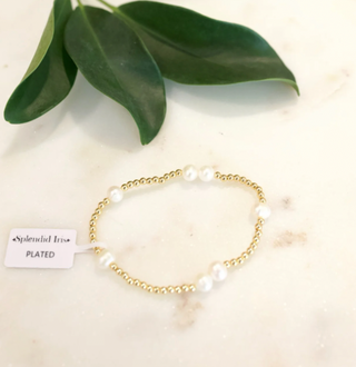 3mm Gold Beaded Bracelet with Large Pearl Accents