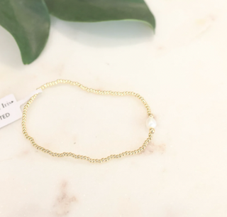 2mm Gold Beaded Bracelet with Pearl Accent