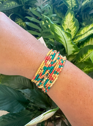 Teal/Peach/Yellow Bead Bracelet